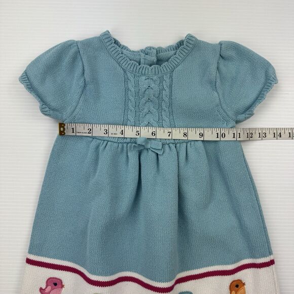 Gymboree Girls 4T Knit Sweater Dress Blue Birds Rainbow Stripe 100% Cotton - Picture 7 of 9